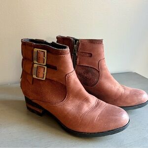 Sorel Lolla Leather Suede Ankle Bootie Boots Buckles Zip Brown Women Size 6.5
